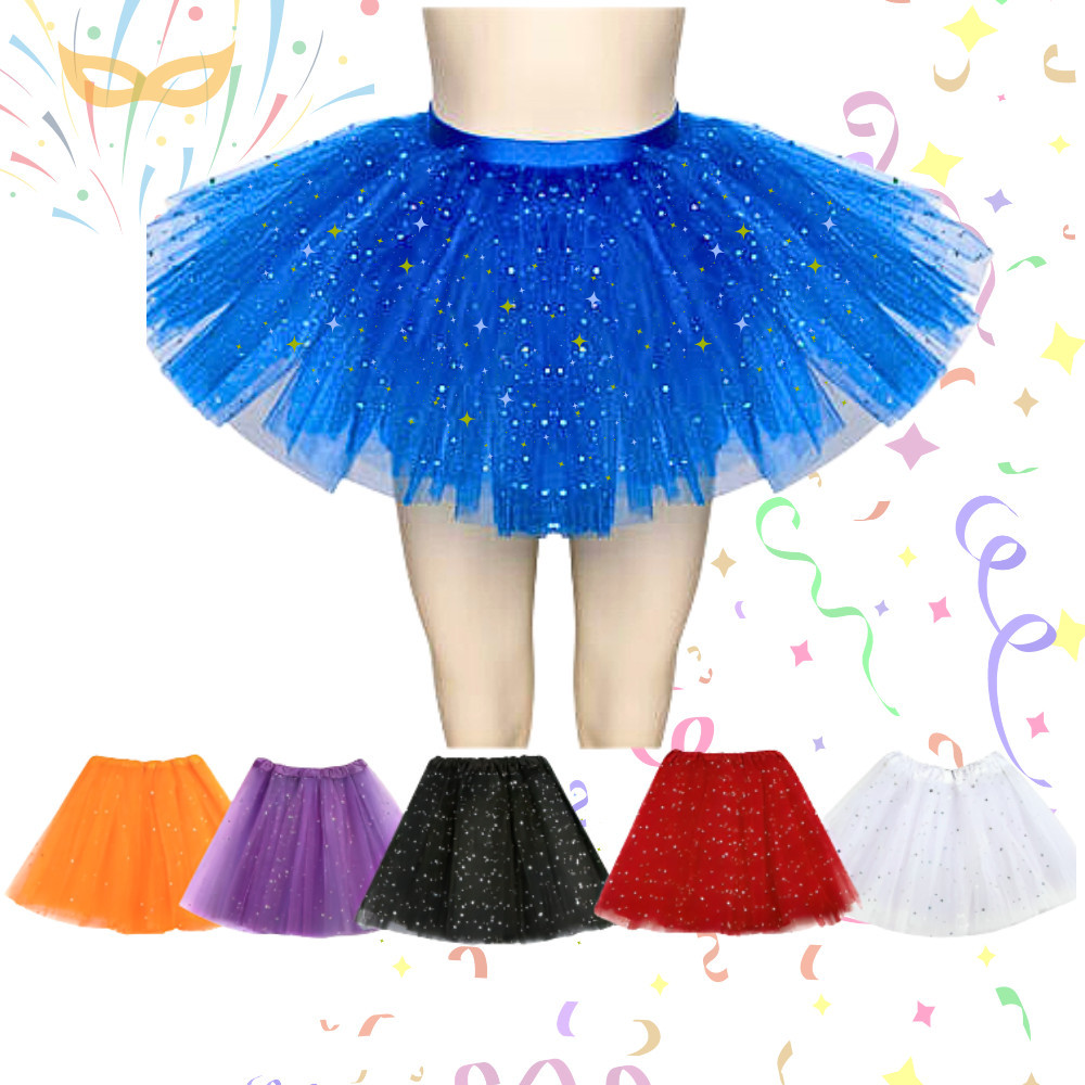 Saia De Tule Tutu Adulto Colorida Brilho 40cm Carnaval Fantasia Sainha Com Elástico Na Cintura Bailarina Rodada Filó