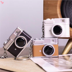 Mini Chaveiro Vintage Para Câmera , 3.3 * 4.3cm , Fofo , Retrô , Luz E Efeito Sonoro , Bolsa De Couro PU , Pingente , Pr