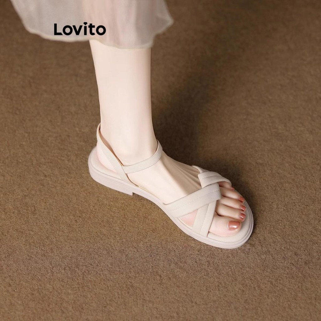 Lovito Sandália plana confortável antiderrapante lisa casual para mulheres LFA34557 - Women Shoes