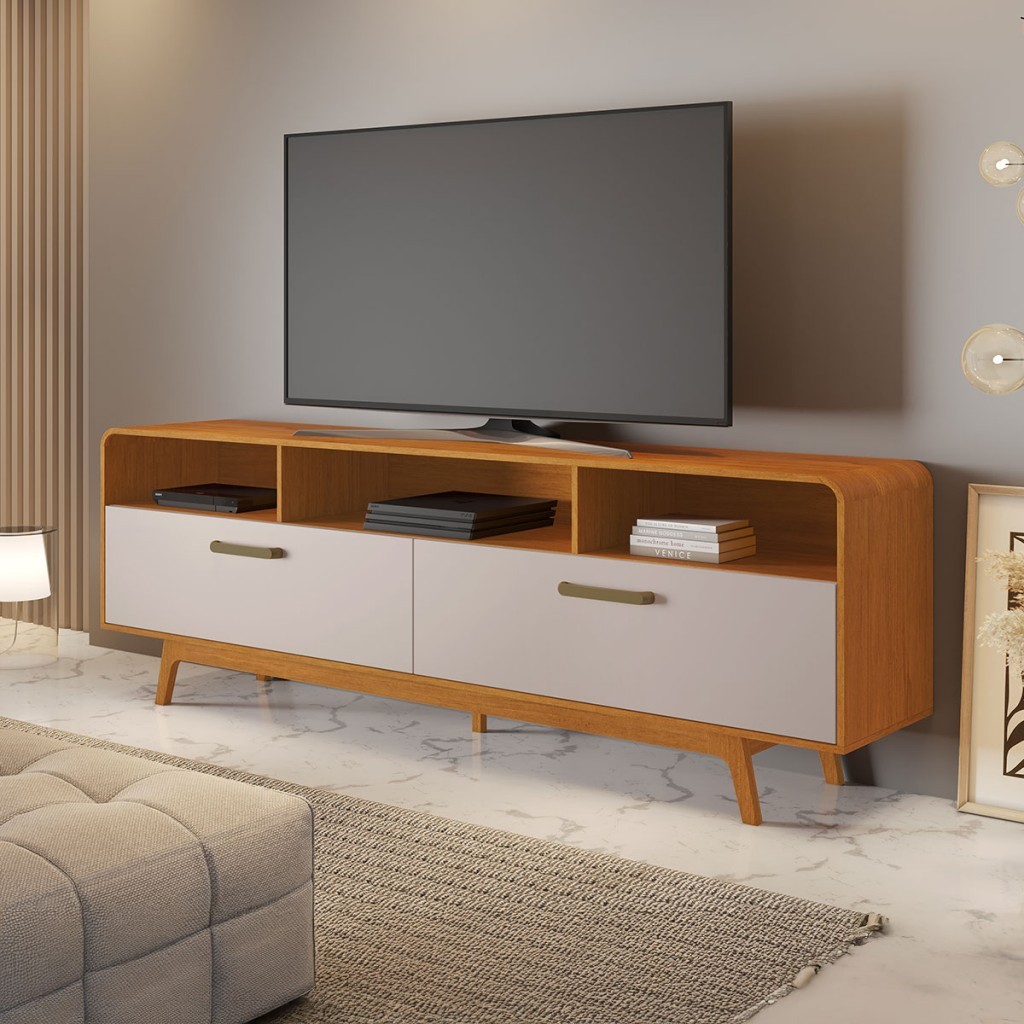 Rack para TV Até 70 Polegadas Cristal Candian 2 Portas Cinamomo/Off White - Jcm Móveis em Oferta na Shopee