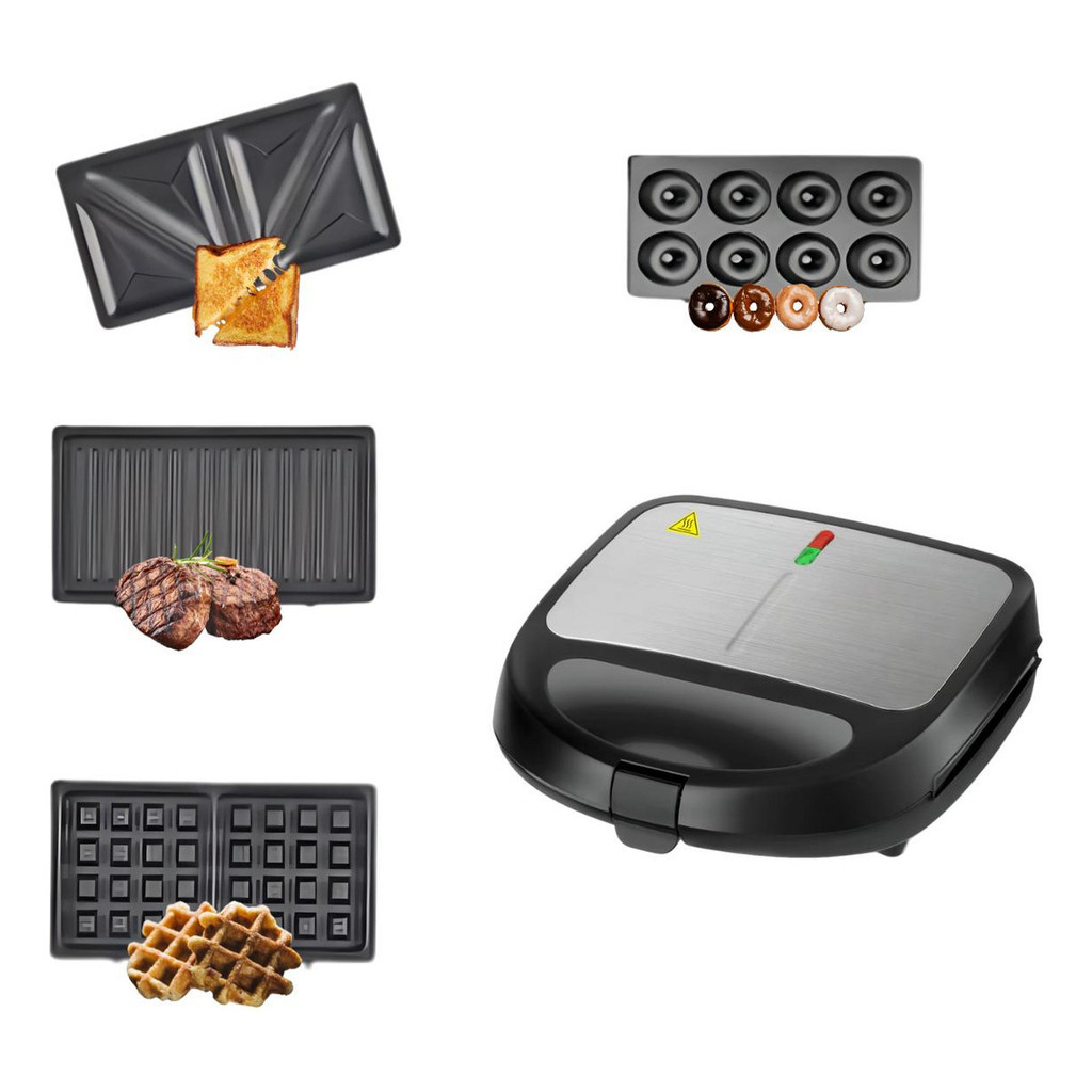Sanduicheira 4 Em 1 Prepare Sanduíches Donuts Waffles Cozinha Multifuncional Refeições 850w Grelha 110V