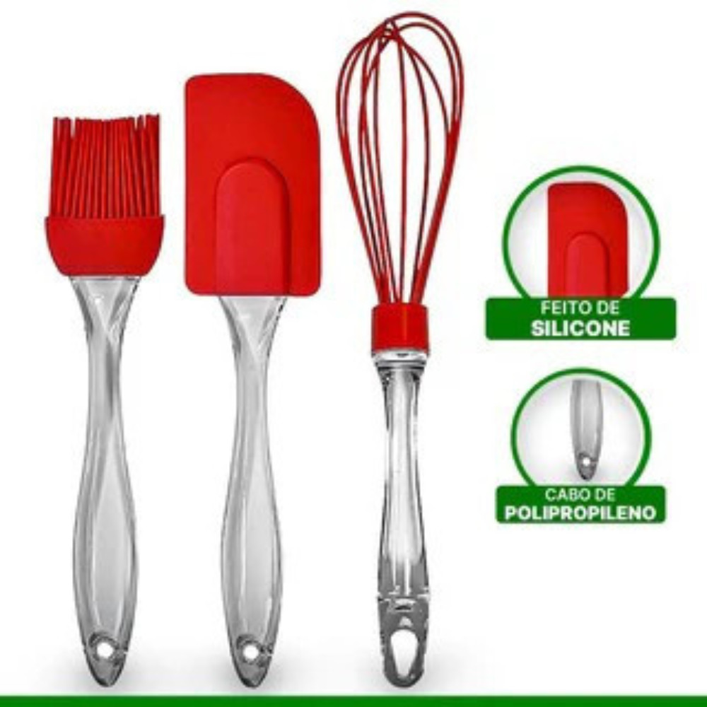 Kit 3 Peças Confeiteiro Kit Cozinha Batedor Pincel e Espátula de Silicone e Plástico Casa Utilidades