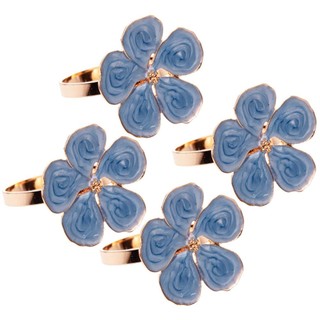 Conjunto 4 Anéis para Guardanapos Flower Azul Zamac Wolff Mesa Posta Decoração Linda Organizador Guardanapos Tecido Casa