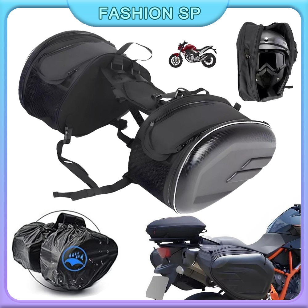 Bolsa de selim impermeável para motocicleta/capacete lateral de motocicleta, bolsas de viagem + capa de chuva, um par