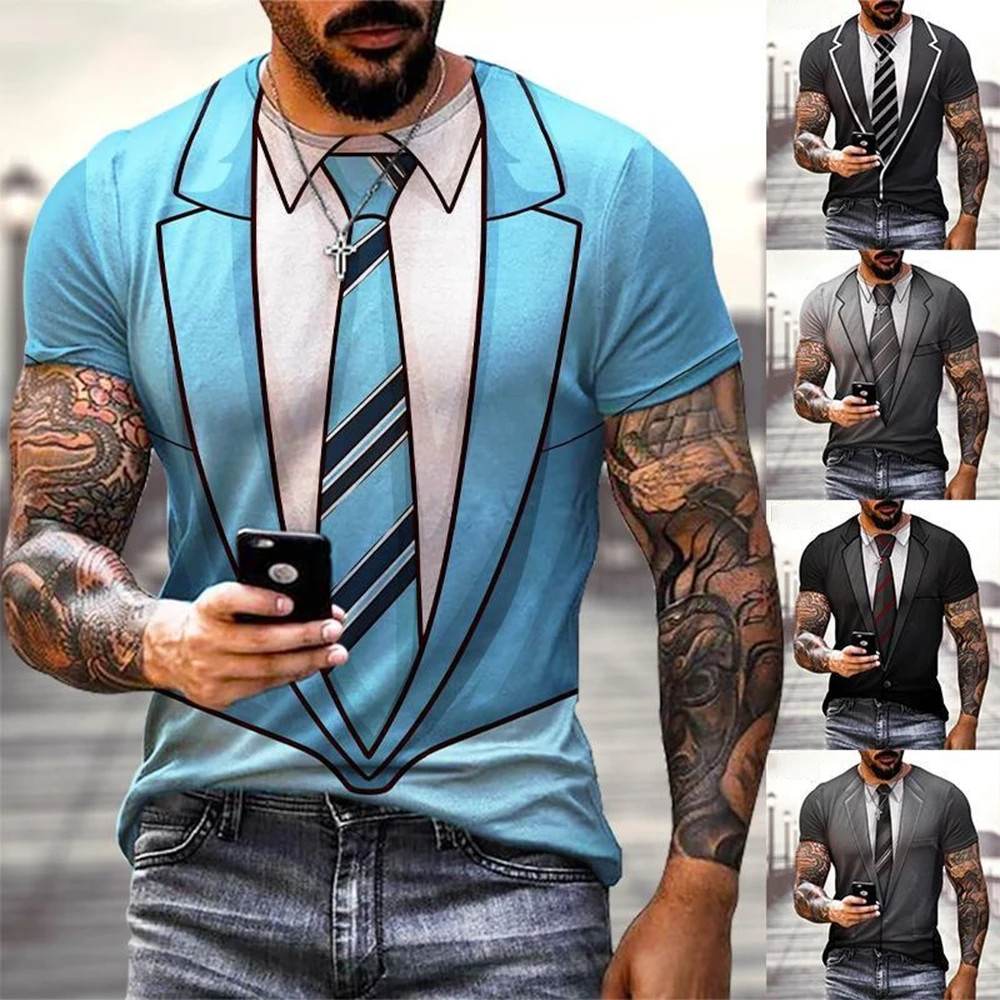 Moda Verão Engraçado Terno Falso 3D Impresso Camiseta tailcoat Gravata Masculina Rua Manga Curta em Oferta na Shopee