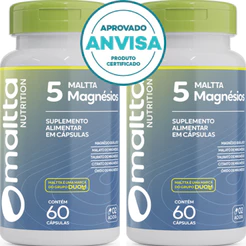 KIT 2x 5 Magnésios - Quelato + Malato + Taurato + Citrato + Óxido - 60 Cápsulas 400mg - Maltta Nutrition