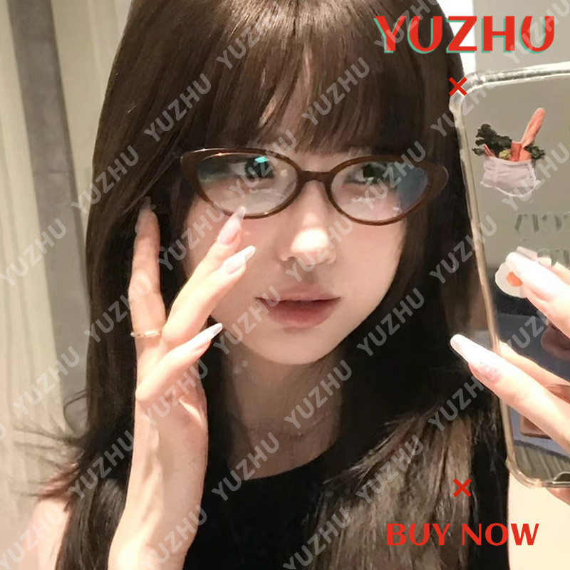 (YUZHU) Retro Versão Coreana Olho De Gato Ankra Vermelho Quadrado Redondo Rosto Emagrecimento Óculos Anti Luz Azul em Oferta na Shopee