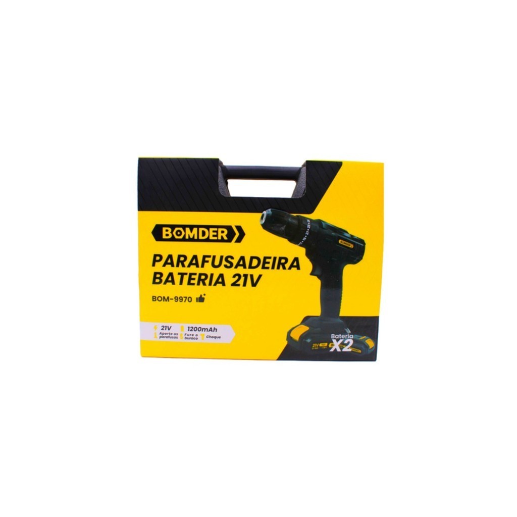 Parafusadeira e Furadeira Elétrica Sem Fio, 2 Baterias de Lítio, 21V, Bivolt Automático