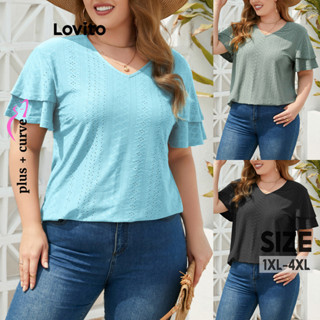Lovito Camisetas Femininas De Tecido Oco Liso E Elegante Com Curvas Plus Size LNL45122