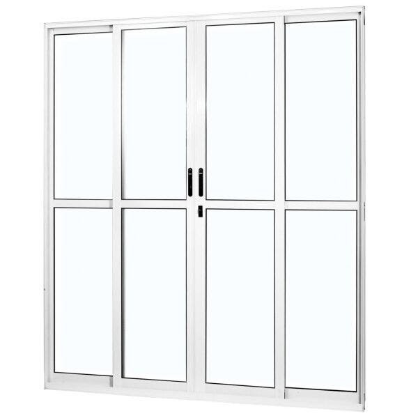 Porta de Aluminio de Correr 210x160cm 4 Folhas 2 Fixas com Vidro Liso Temperado MGM - Home & Living