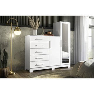 Cômoda com Espelho 5 Gavetas 2 Portas New Master Branco em Oferta na Shopee