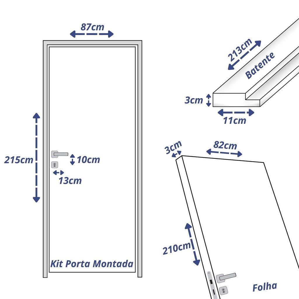 Detalhes do Kit Porta de Madeira Postigo 210x82cm Batente 11cm Eco Uniportas 