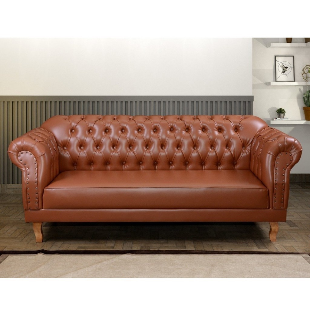 Sofá 3 Lugares Chesterfield Clássico Duque Caramelo em Oferta na Shopee