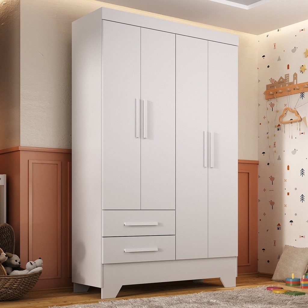 Guarda Roupa Infantil 4 Portas 2 Gavetas Branco Tic Tac Espresso Móveis Branco em Oferta na Shopee