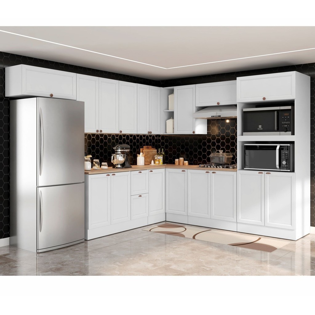 Cozinha Completa 10 Peças 17 Portas 2 Gavetas com Torre Quente Unna Yescasa Branco - Home & Living