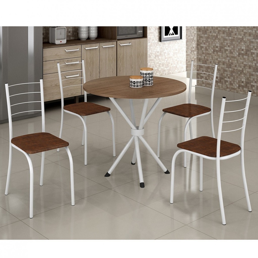 Conjunto Mesa Rendonda 4 Cadeiras Imbuia Rio  Branco/Marrom/Imbuia em Oferta na Shopee