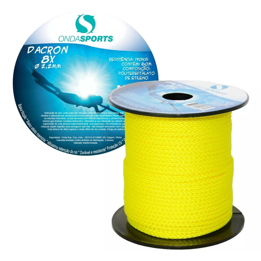 Linha Dacron Para Arbaletes 2,2mm Amarela Rolo 8 Cordas 60mt