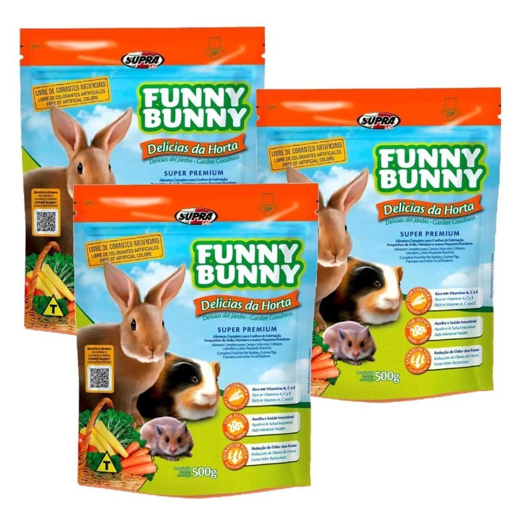 Kit 3 Funny Bunny Delícias Da Horta 500g Ração Para Hamster, Coelhos e Porquinhos Da India