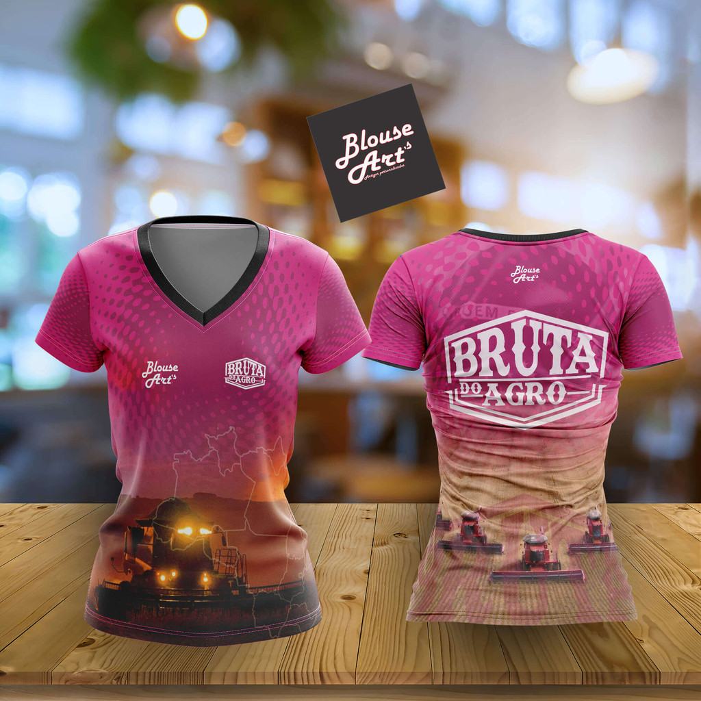 Baby look Rosa Mulher do Agro Gola Padre Agro Bruta AG09