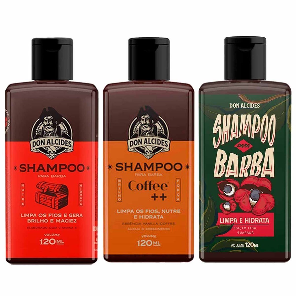Kit 3x Shampoo Para Barba Negra Coffee Guaraná Don Alcides