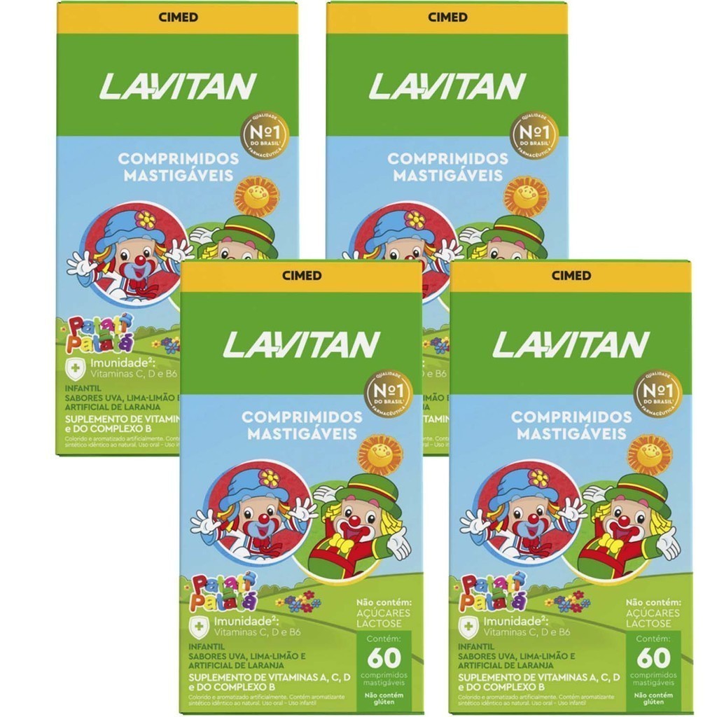 Kit 4 Lavitan Patati Patata Vitamina Infantil Sabor Mix de Sabores Cimed c/60 Comprimidos