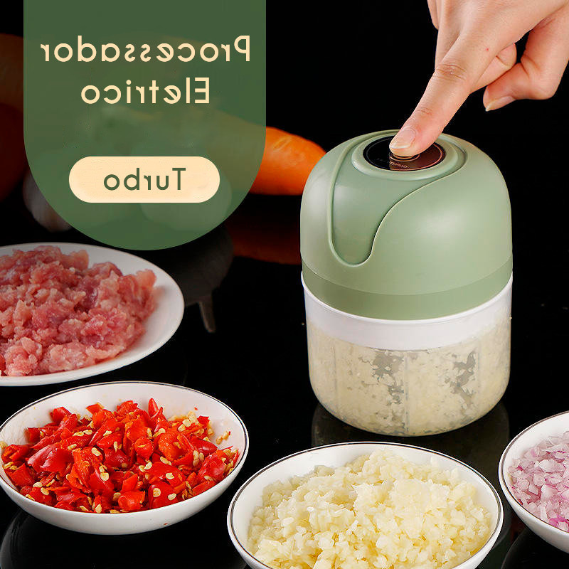 Mini Processador de Alimentos Elétrico USB 250 ml Aço Inox para Carne, Frutas e Verduras