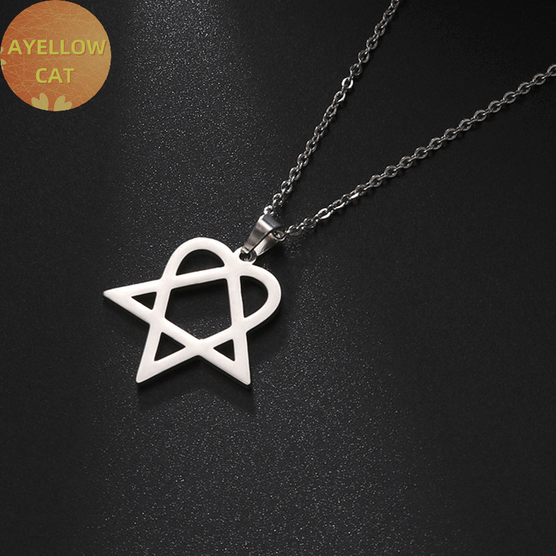 AYellowcat Clássico Simples Heartagram Star Heart Pendant Necklace De Aço Inoxidável BR