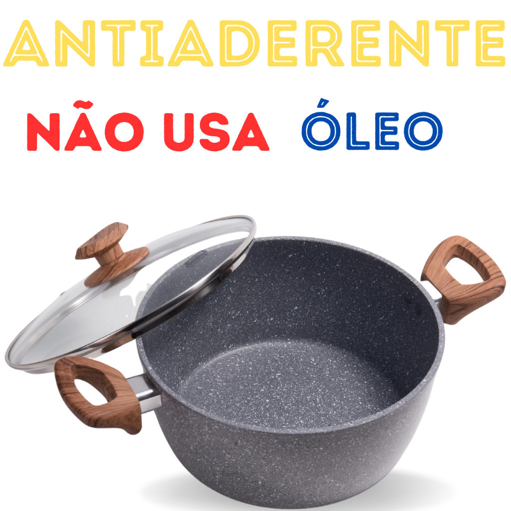 Imagem Panela Caçarola Antiaderente Grafito Revestimento Cerâmico Premium Tampa Vidro Temperado Não Gruda