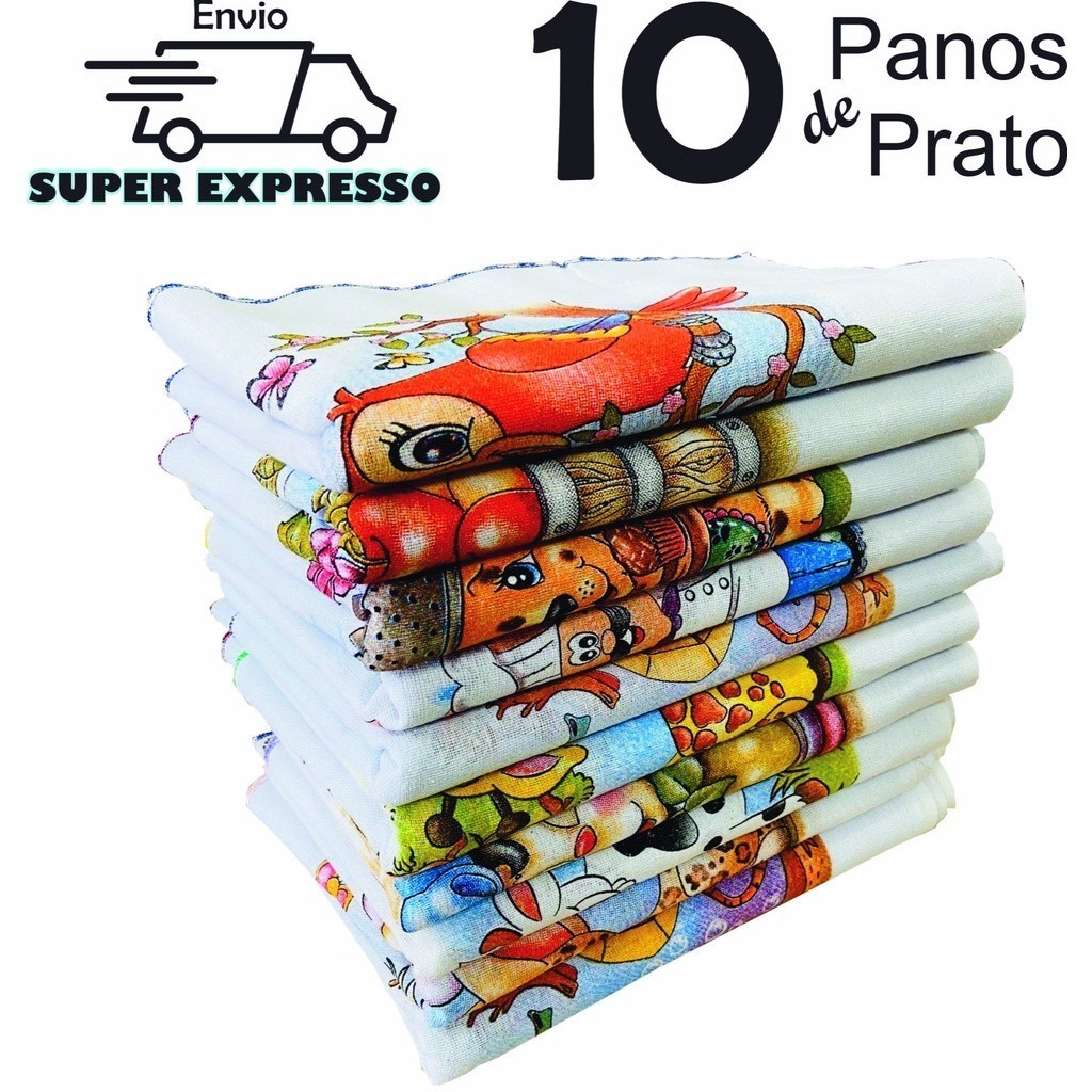 Pano De Prato De Pia Estampado Bainha Atacado Kit Com 10 Peças