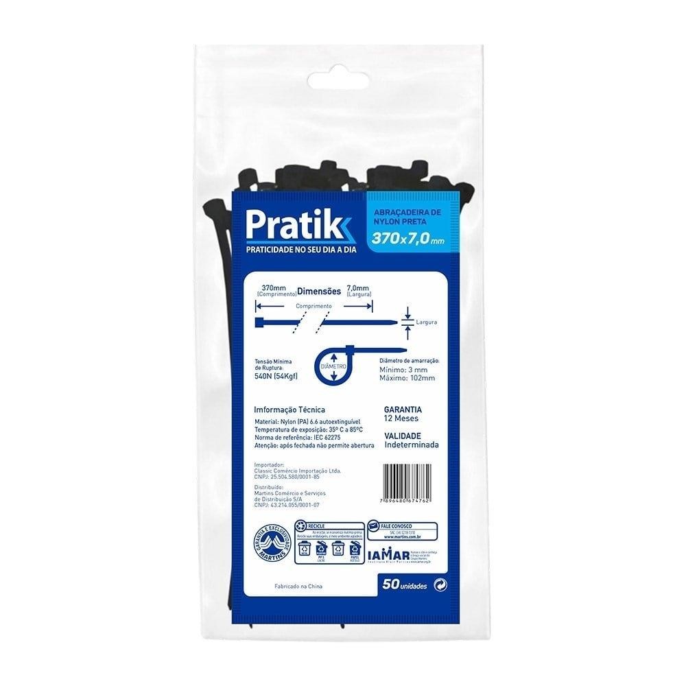 Abraçadeira Nylon Pratik 370x7,0mm Preto - Embalagem com 50 Unidades - Home & Living