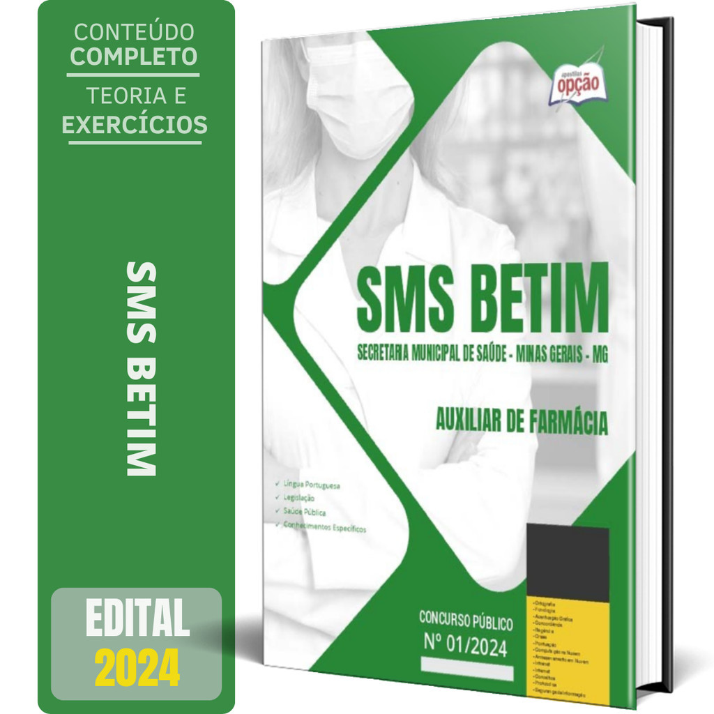 Apostila SMS BETIM MG 2024 - Auxiliar de Farmácia