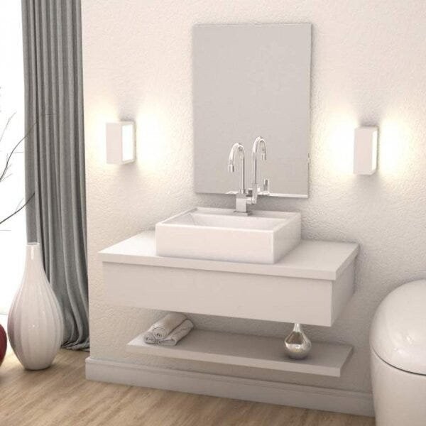 Bancada para Banheiro 80cm com Cuba Q39 Prateleira e Espelheira 806W Metrópole  Branco Chess - Home & Living