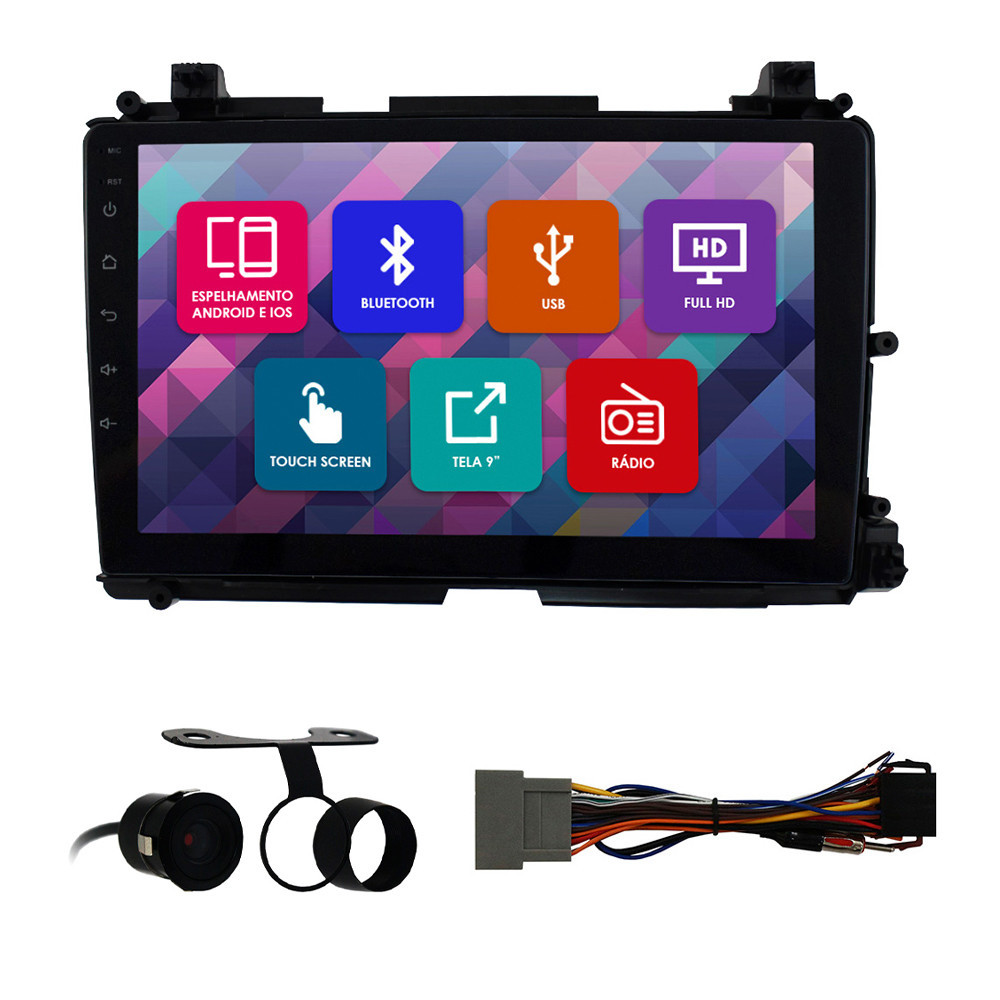 Kit Multimídia 9 Pol HR-V 2015 2016 2017 2018 Espelhamento Android Ios 2 Din Preto Camera Ré em Oferta na Shopee