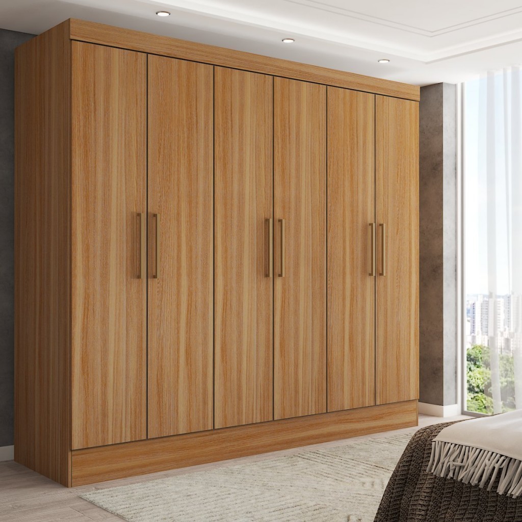 Guarda-Roupa Casal Nórdico 6 Portas 3 Gavetas Amêndola Touch - Panorama Móveis em Oferta na Shopee