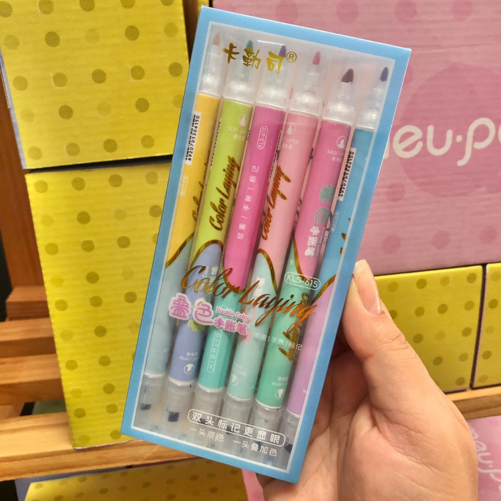 Kit Marca Texto Com 6 Pçs (Cor Diferente em Cada Ponta) Dupla Ponta 12 Cores