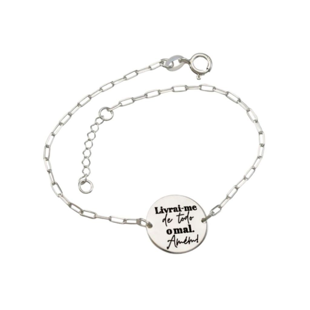 Pulseira Feminina de Prata 925 Livrai-me de todo o mal. Amém!