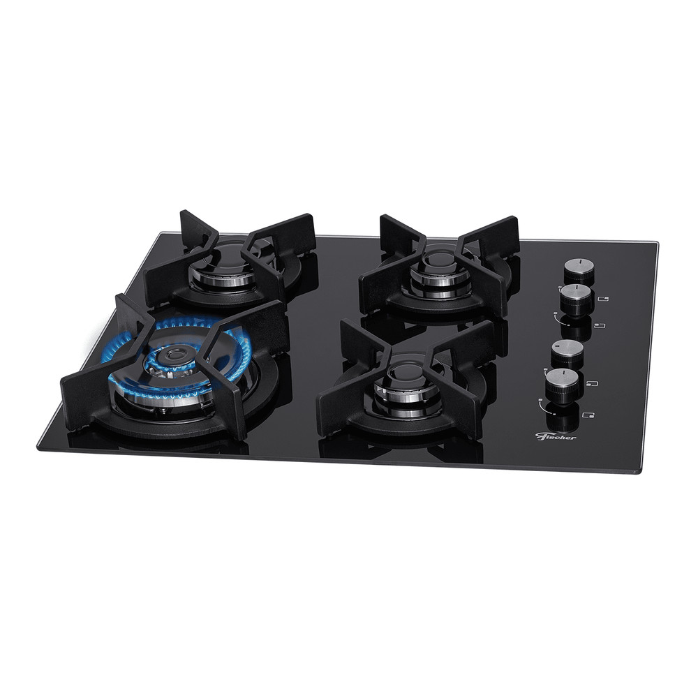 Cooktop a Gás Fischer 4 Bocas Tripla Chama Infinity, Mesa de Vidro e Trempe de Ferro Fundido Bivolt em Oferta na Shopee