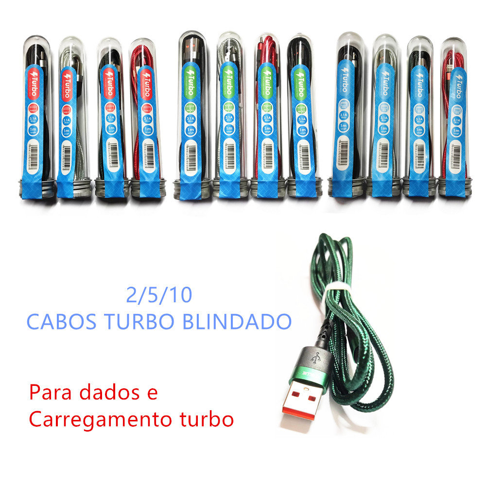 2 / 5 / 10 Cabo Dados carrega Rápido Turbo V8 / Tipo C / Lightning Blindado Nylon Resistente