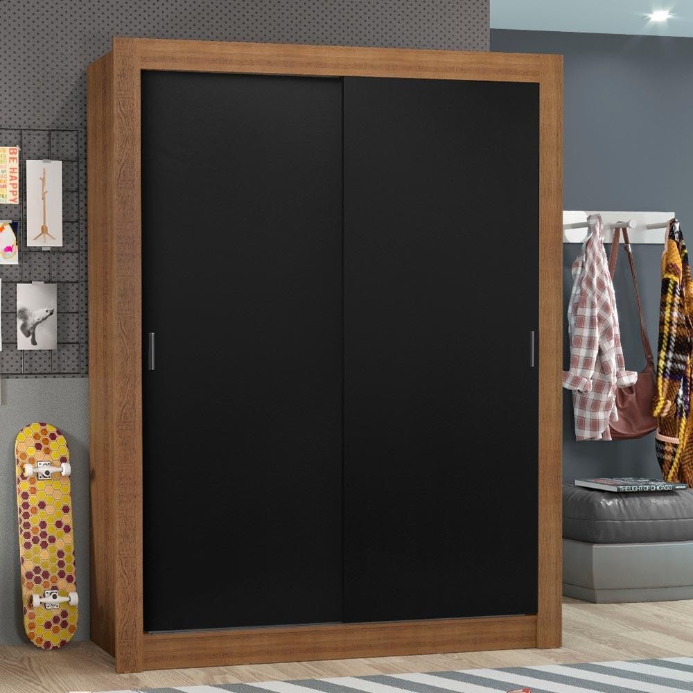 Guarda-Roupa Solteiro Madesa Denver 2 Portas de Correr - Rustic/Preto - Home & Living