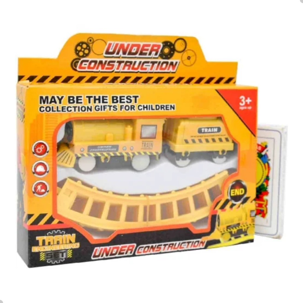 Trem de Brinquedo Pilha com Trilhos 2 Vagoes Infantil Trenzinho Ferrorama Under Construction MD7024