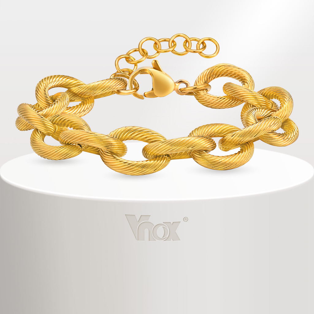 Vnox Pulseira Robusta De Corrente Cubana De Aço Inoxidável Para Mulheres Pulseiras Grossa Punk Joias À Prova D'água Pres
