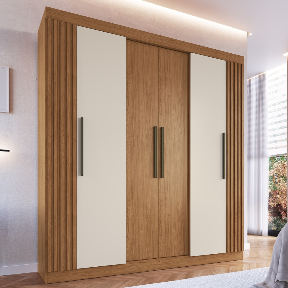 Guarda Roupa Casal Ripado 6 Portas Fortaleza Faimec em Oferta na Shopee