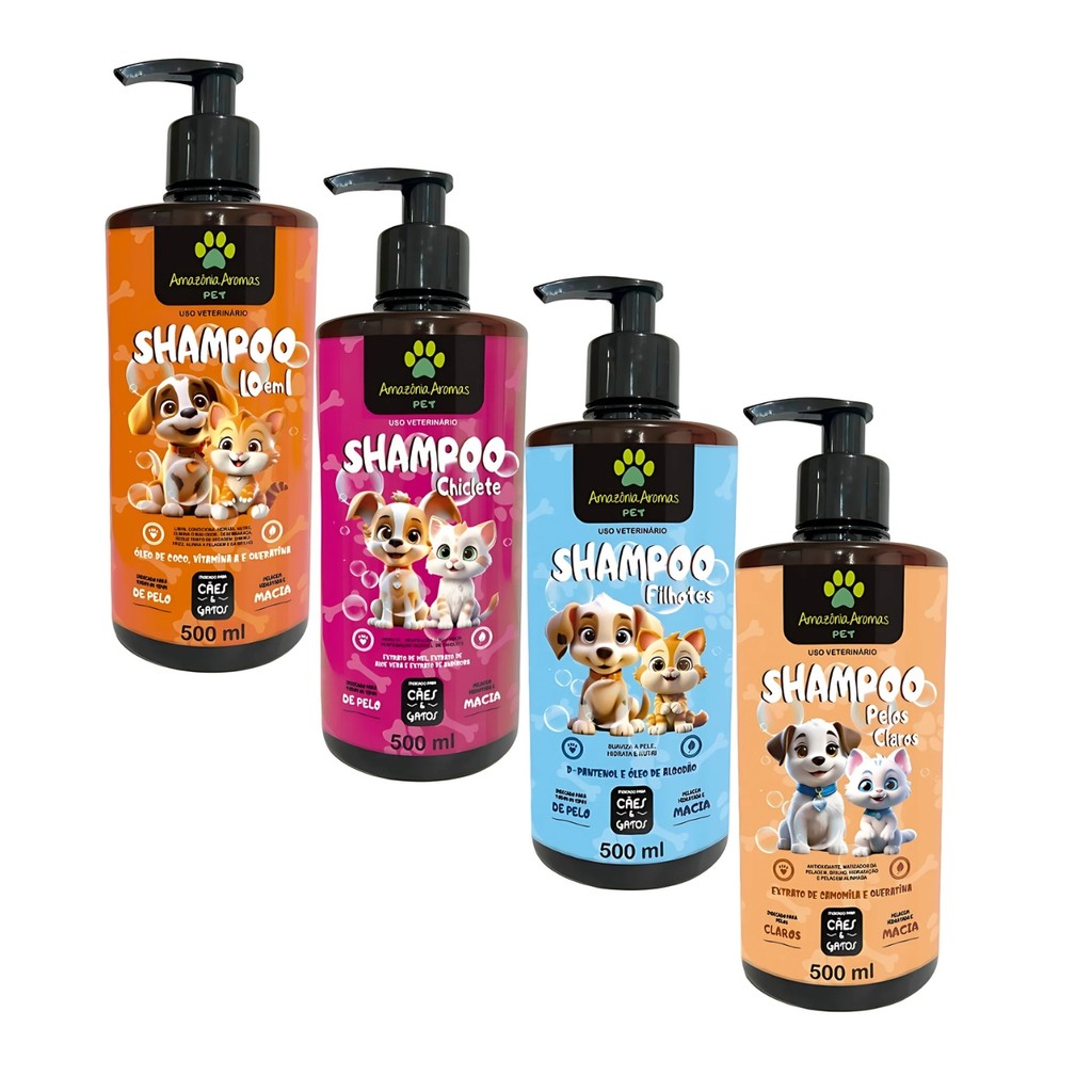 Shampoo Chiclete Para Cães e Gatos Pelos Sedosos e Perfumados 4 opções