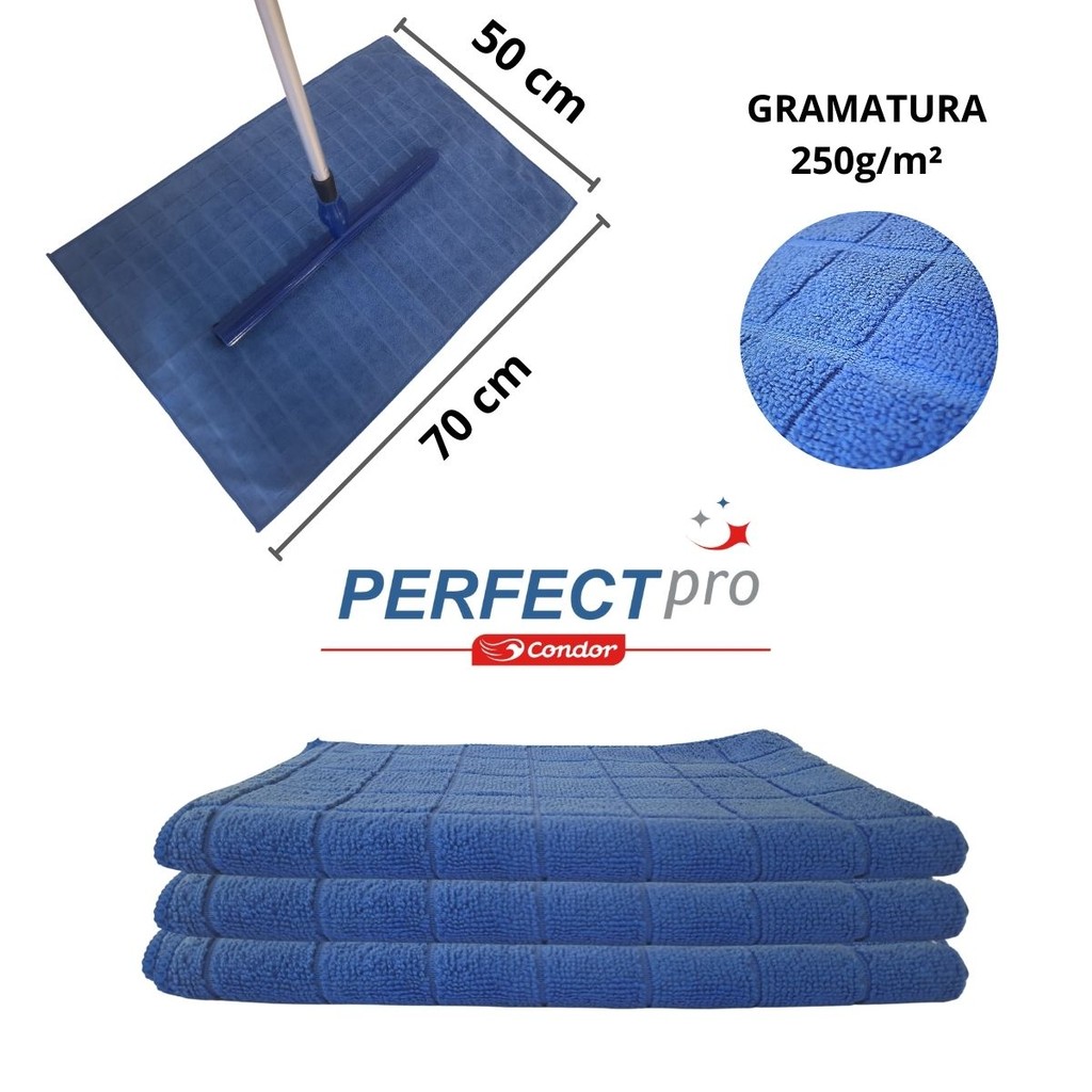 Pano de Chão Microfibra Limpeza Geral Grande 70x50 C/ 3 UN - Perfect Pro Condor em Oferta na Shopee