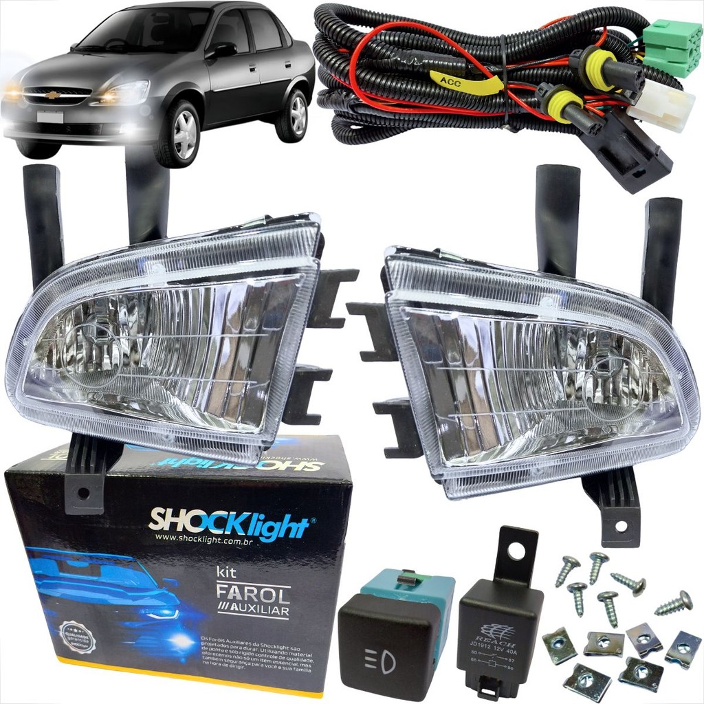 KIT FAROL DE MILHA AUXILIAR GM CHEVROLET CORSA CLASSIC 2011 ATÉ 2016 BOTAO MODELO ORIGINAL