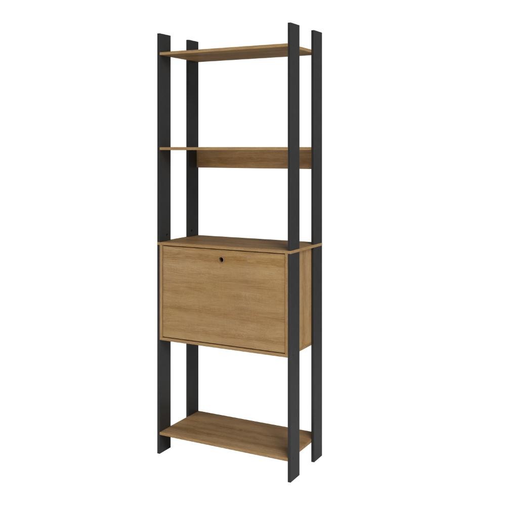 Estante para Livros 1 Porta 5 Prateleiras Estilo Industrial Lâmina Mel/Preto - BRV Móveis - Home & Living