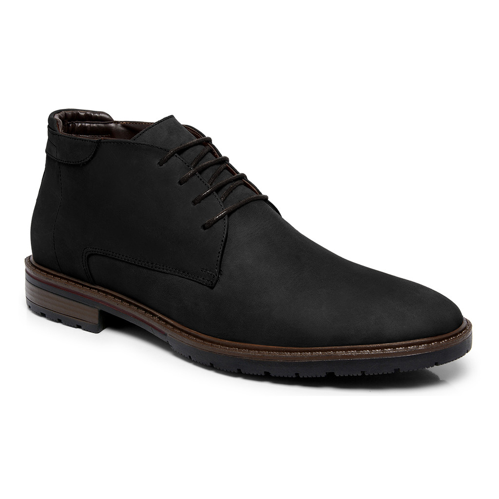 Bota Botina Masculina Coturno em Couro Nobuck Solado Noruega Resistente e confortavel Preto