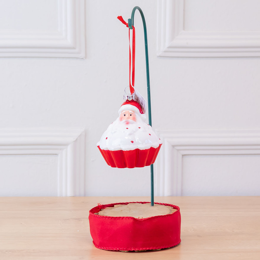 Enfeite Natal Cupcake Papai Noel (Branco Vermelho) 7,5x7,5x7,5cm (Florarte)