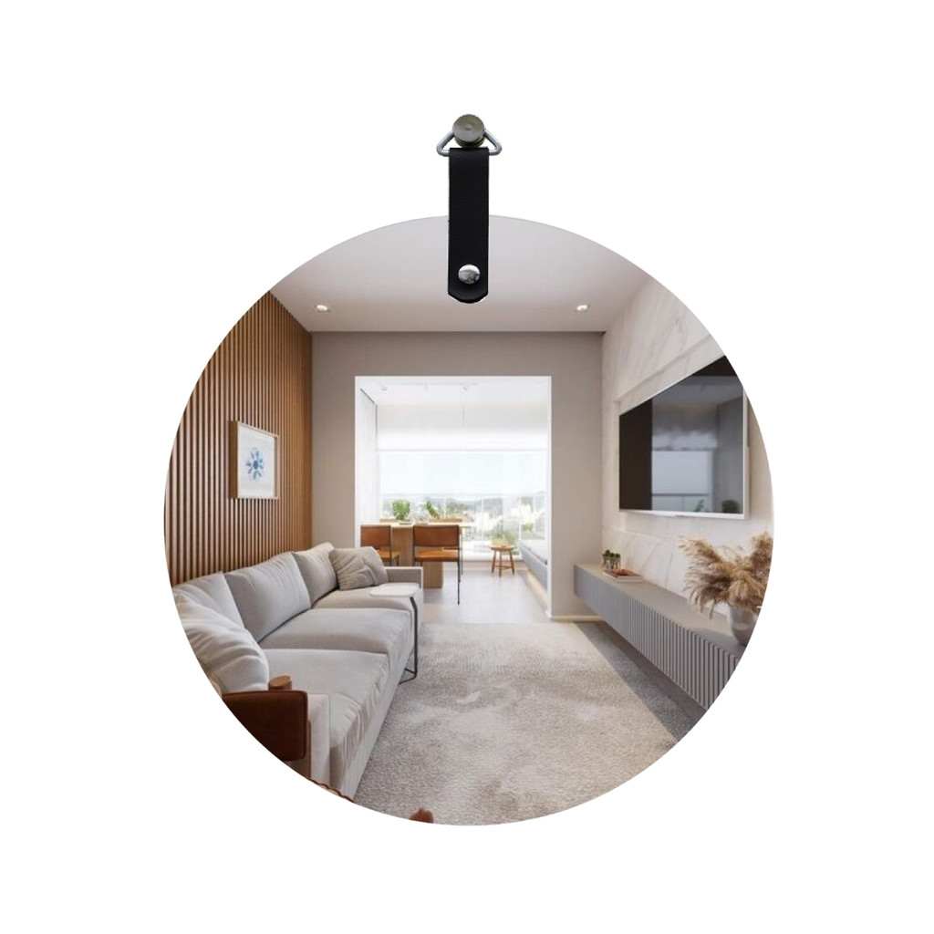 Espelho Redondo Slim Decorativo Suspenso Alça Preto 55cm Banheiro Quarto Sala Alta Qualidade Reduna em Oferta na Shopee