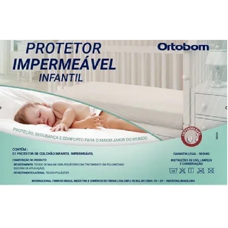 Protetor De Colchão Infantil Impermeável Ortobom Bebê Nenê 1,30 x 0,70 x 12 cm altura